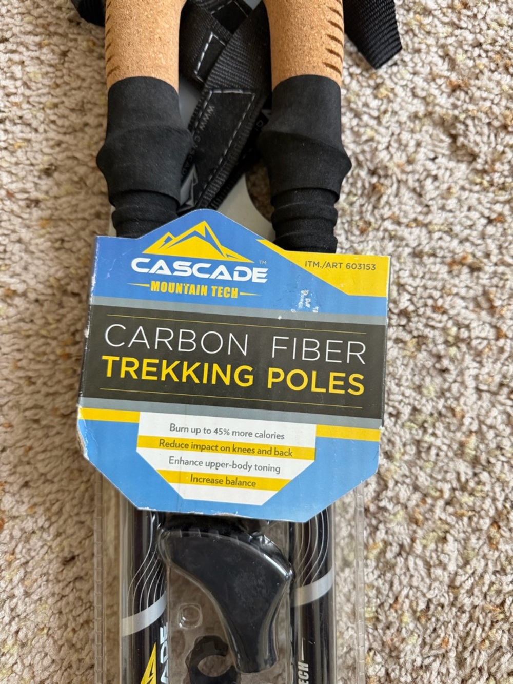 Cascade Carbon Fiber Trekking Poles - Black and Cork Handles